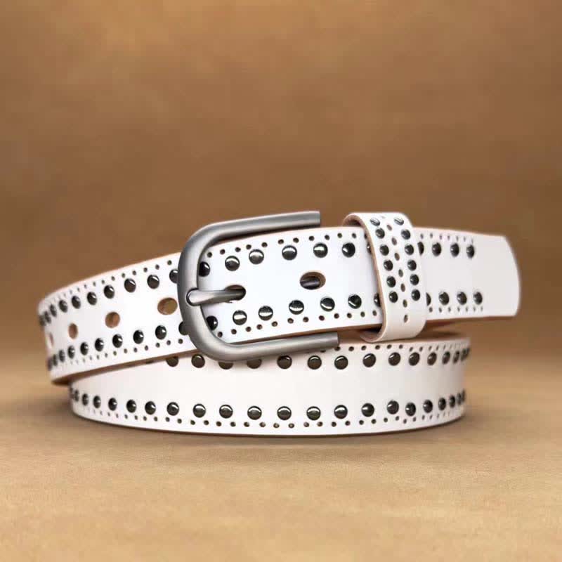 Cintura in pelle con rivetti in metallo punk di colore puro antico