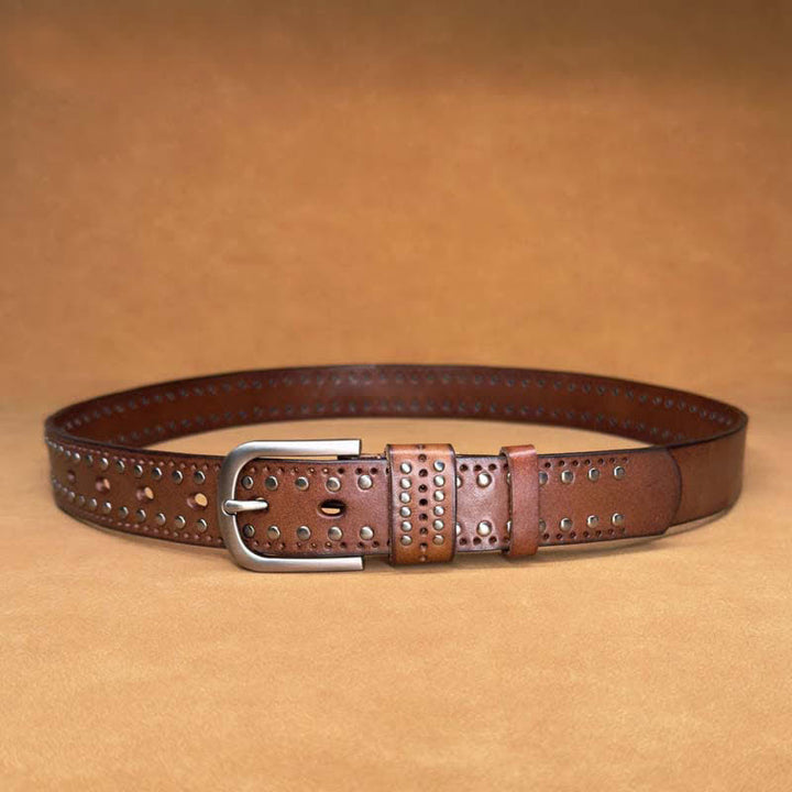 Cintura in pelle con rivetti in metallo punk di colore puro antico