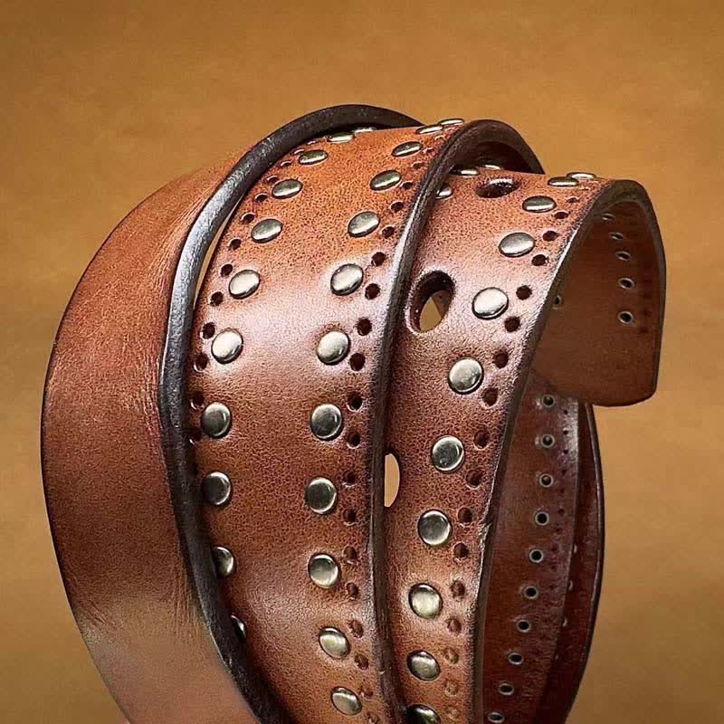 Cintura in pelle con rivetti in metallo punk di colore puro antico