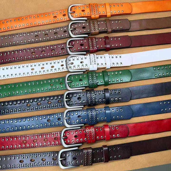 Cintura in pelle con rivetti in metallo punk di colore puro antico