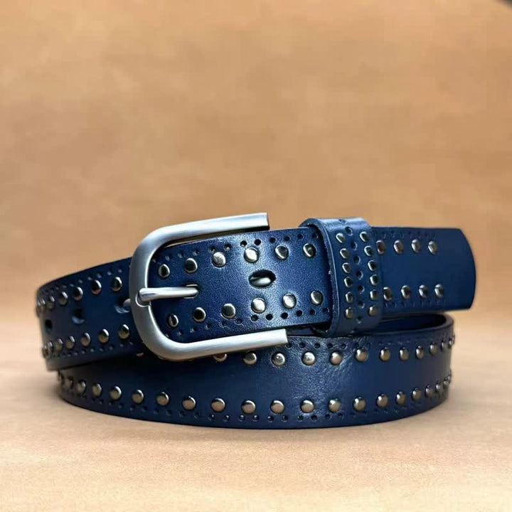 Cintura in pelle con rivetti in metallo punk di colore puro antico - Blu - 40 - image 11