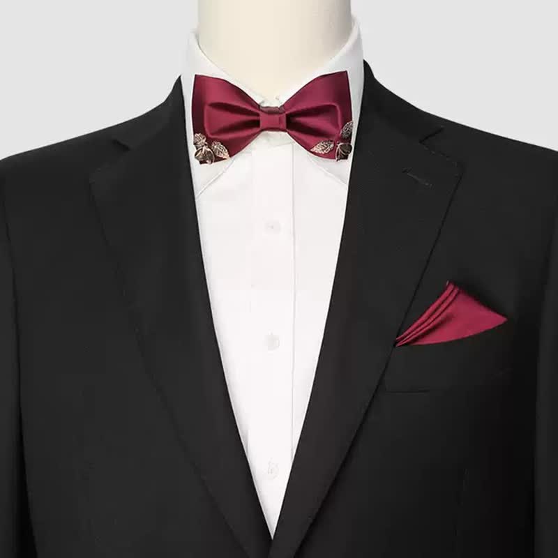 Papillon da uomo con foglie in metallo color bordeaux