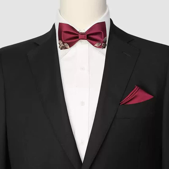 Papillon da uomo con foglie in metallo color bordeaux