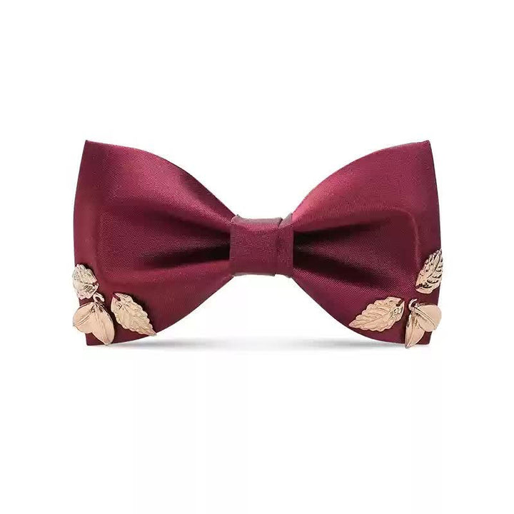 Papillon da uomo con foglie in metallo color bordeaux