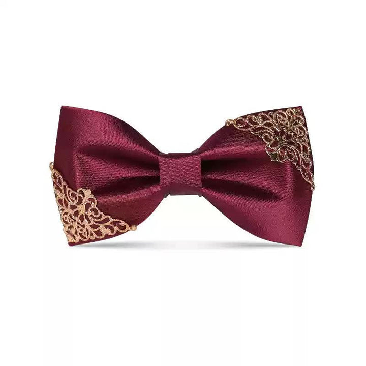 Papillon da uomo con foglie in metallo color bordeaux