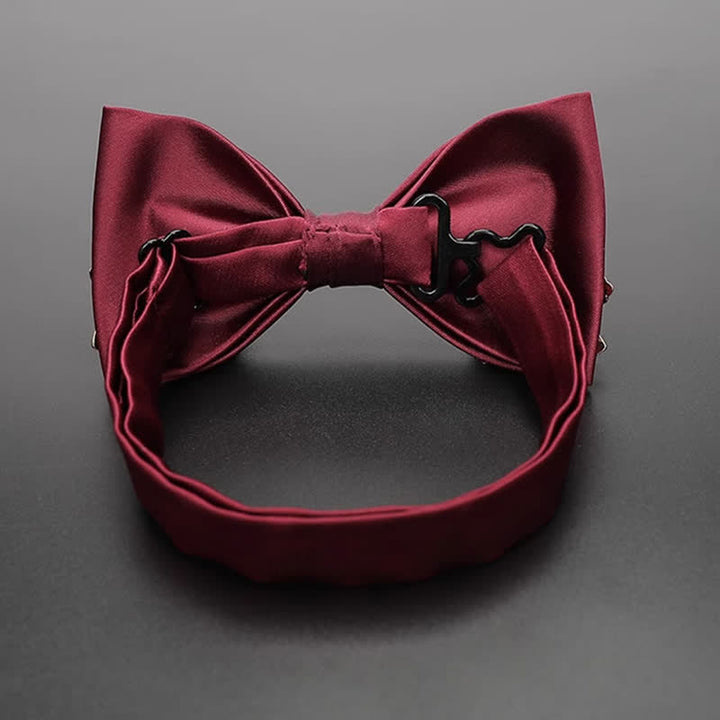 Papillon da uomo con foglie in metallo color bordeaux
