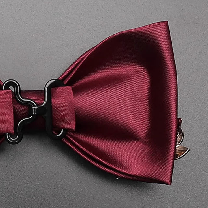 Papillon da uomo con foglie in metallo color bordeaux