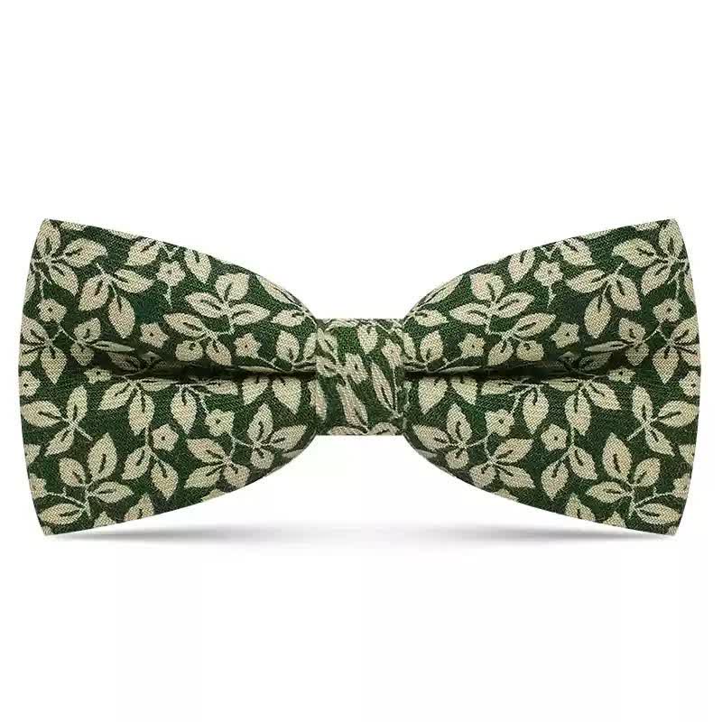 Papillon da uomo in cotone con foglie bianche sottili - Verde - image 1