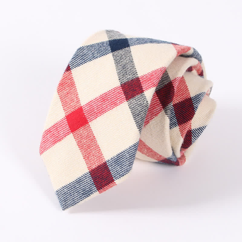 Cravatta da uomo in cotone sottile con motivo a quadri a righe fresche - Beige a quadri - image 8
