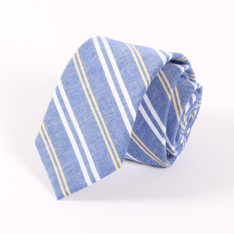Cravatta da uomo in cotone sottile con motivo a quadri a righe fresche