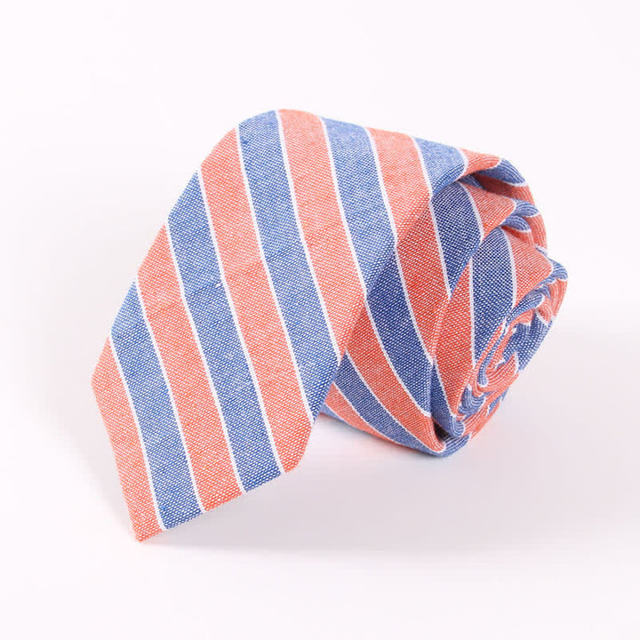 Cravatta da uomo in cotone sottile con motivo a quadri a righe fresche