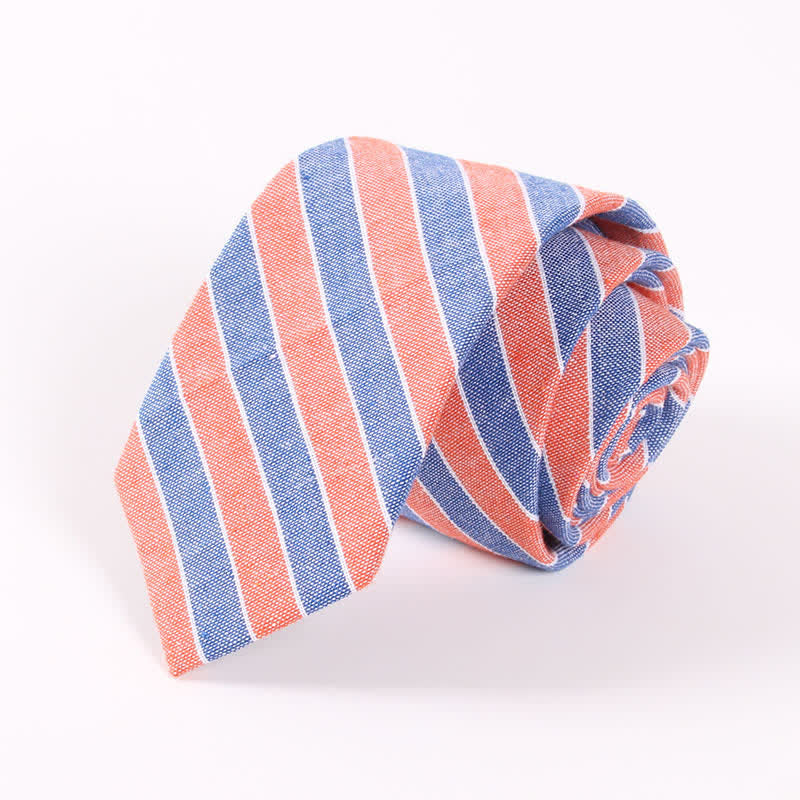 Cravatta da uomo in cotone sottile con motivo a quadri a righe fresche - Strisce rosse e blu - image 11