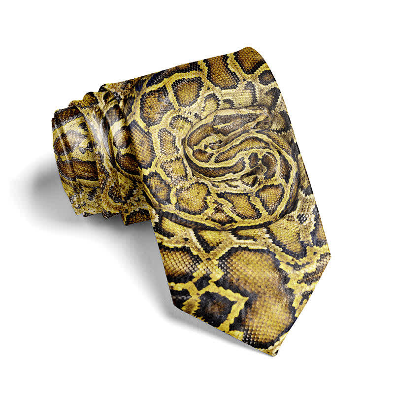 Cravatta da uomo divertente ed elegante con stampa di pelle di animale - Serpente giallo - image 12
