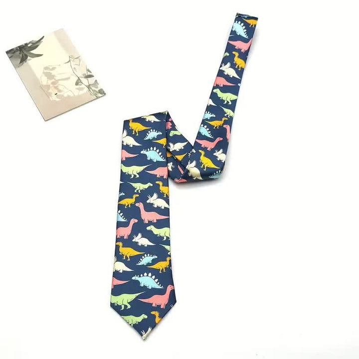 Cravatta da uomo con stampa di dinosauri colorati e accessori alla moda