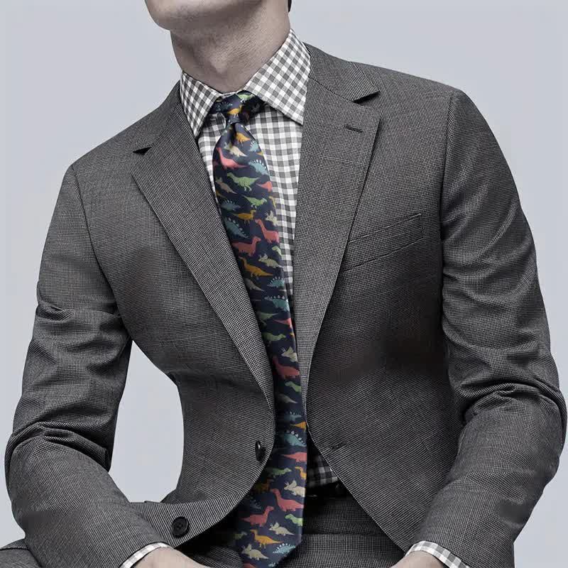 Cravatta da uomo con stampa di dinosauri colorati e accessori alla moda