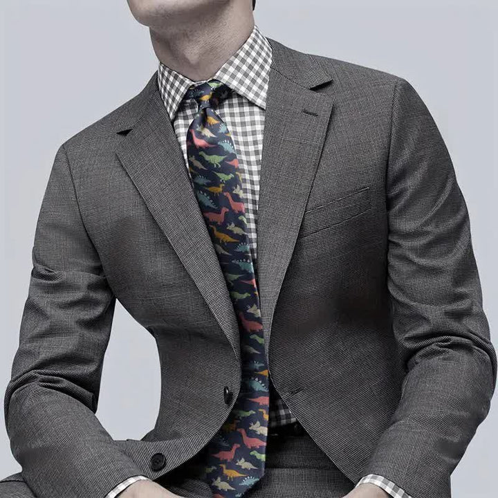 Cravatta da uomo con stampa di dinosauri colorati e accessori alla moda