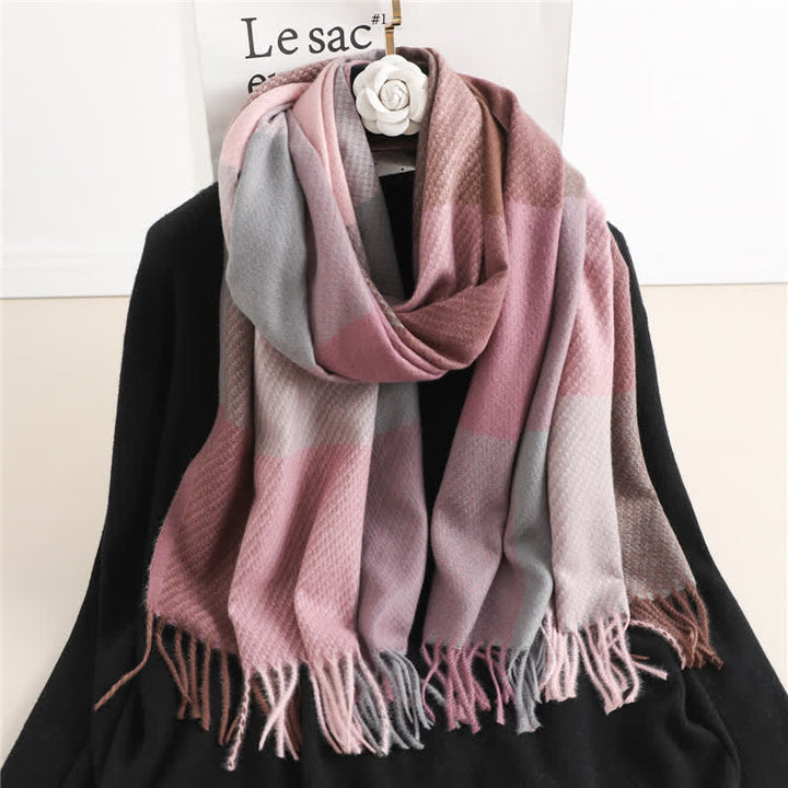 Sciarpa invernale calda a righe con frange unisex - Rosa - image 10
