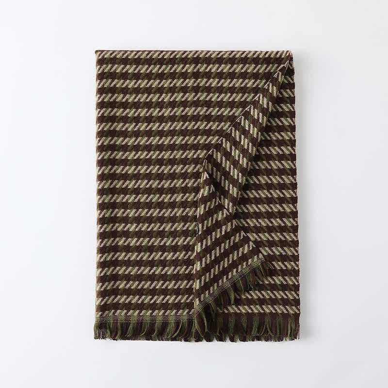 Sciarpa unisex classica in finto cashmere con motivo pied de poule - Verde militare e caffè - image 24