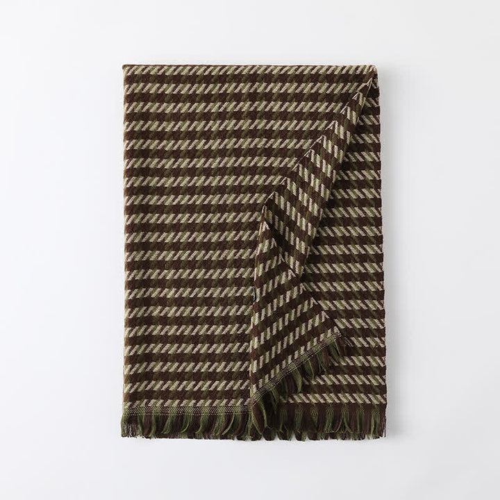 Sciarpa unisex classica in finto cashmere con motivo pied de poule - Verde militare e caffè - image 24