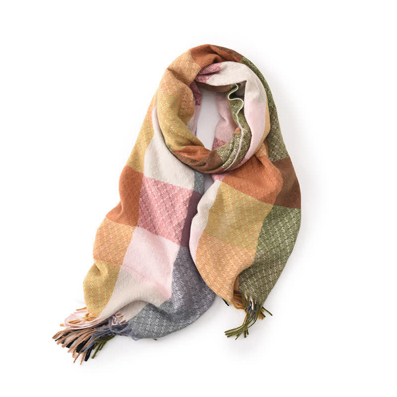 Sciarpa unisex con frange eleganti a quadri e colori contrastanti - Arancia - image 2