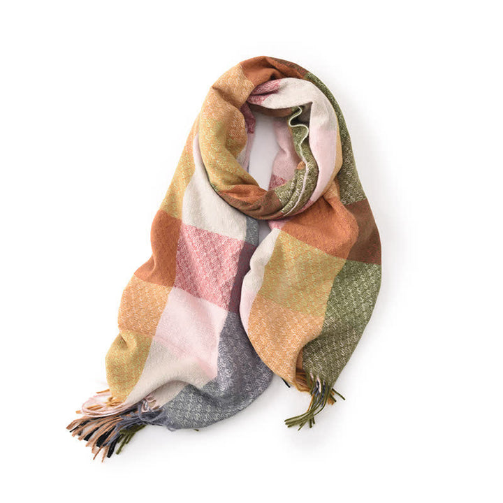 Sciarpa unisex con frange eleganti a quadri e colori contrastanti - Arancia - image 2