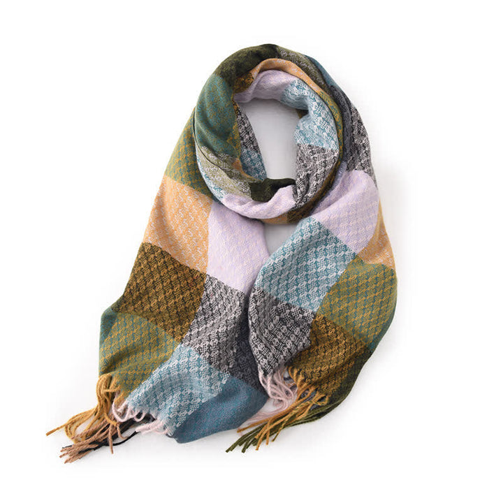 Sciarpa unisex con frange eleganti a quadri e colori contrastanti - Viola - image 3