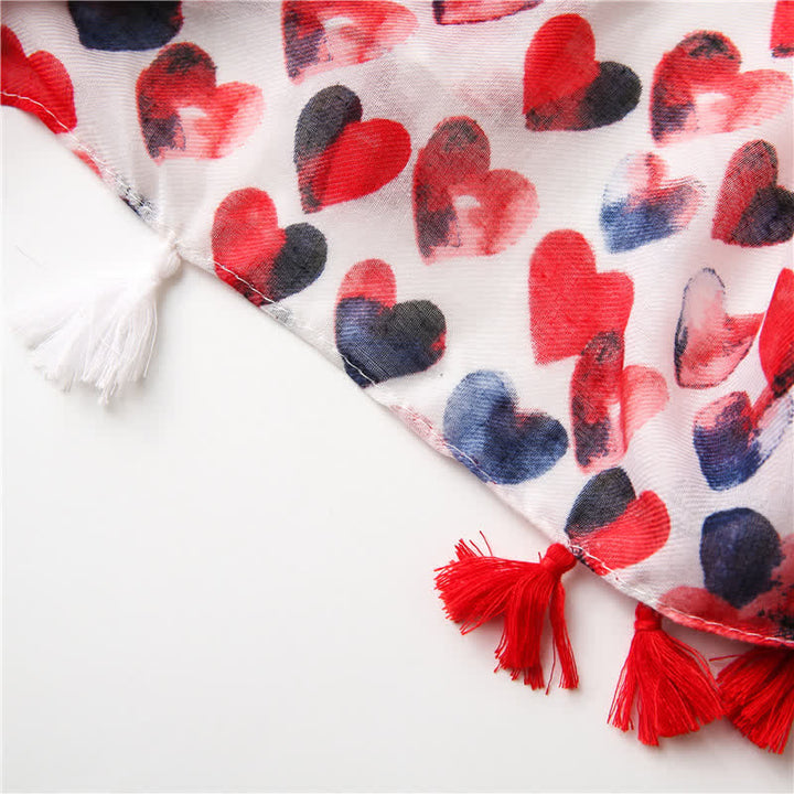Sciarpa sottile con nappa a cuore rosso Happiness da donna