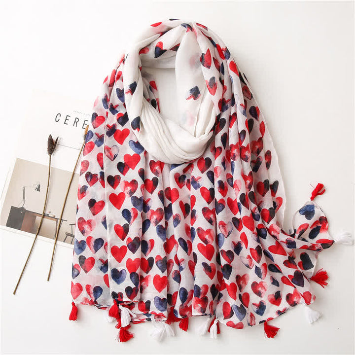 Sciarpa sottile con nappa a cuore rosso Happiness da donna
