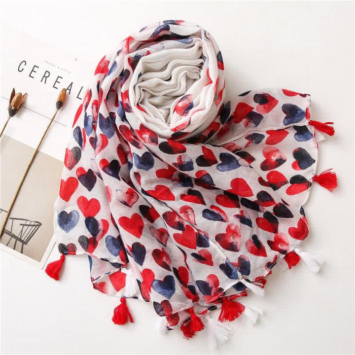 Sciarpa sottile con nappa a cuore rosso Happiness da donna
