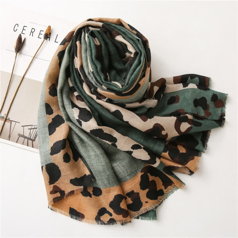 Sciarpa sottile grande con stampa leopardata da donna