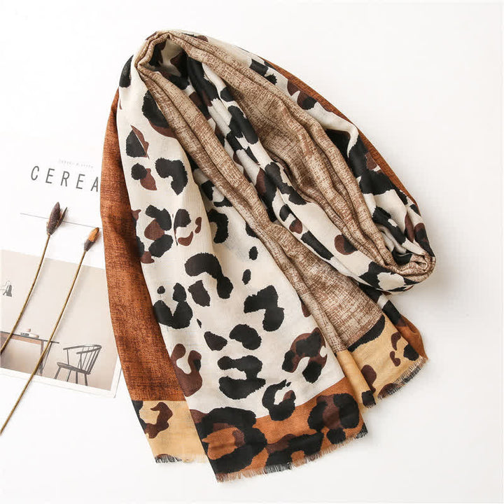 Sciarpa sottile grande con stampa leopardata da donna