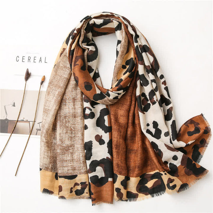 Sciarpa sottile grande con stampa leopardata da donna - Cachi scuro - image 14