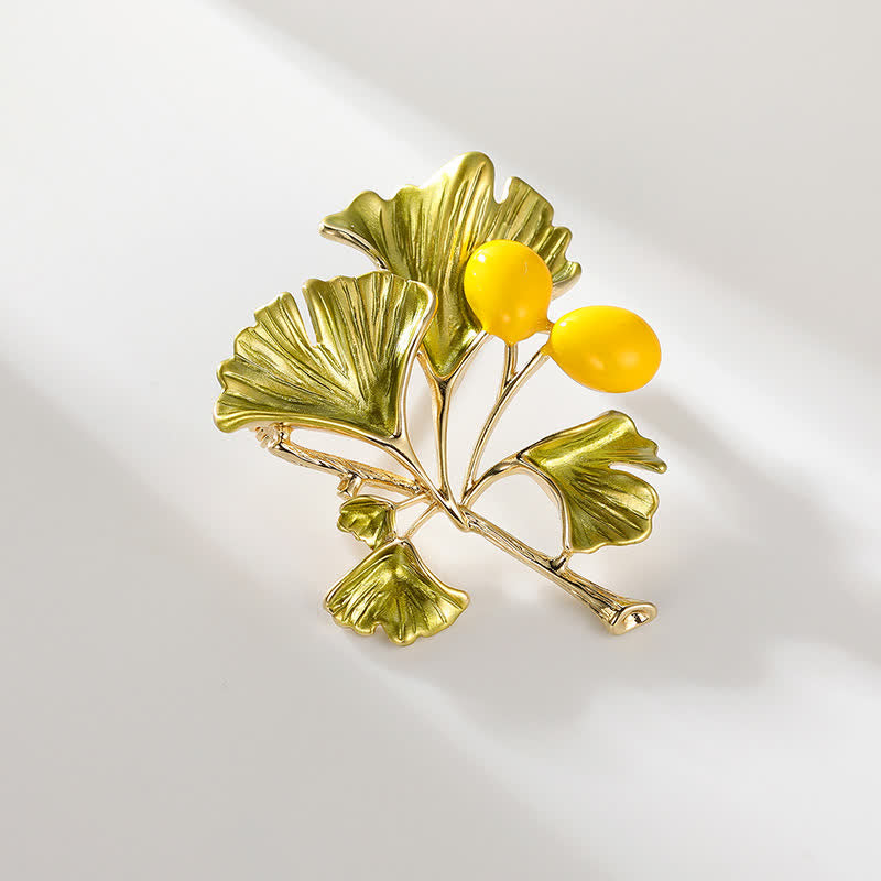 Spilla da donna Elegance con foglia di ginkgo gialla