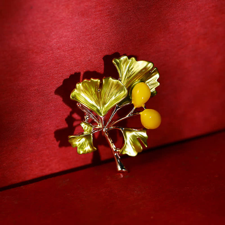 Spilla da donna Elegance con foglia di ginkgo gialla