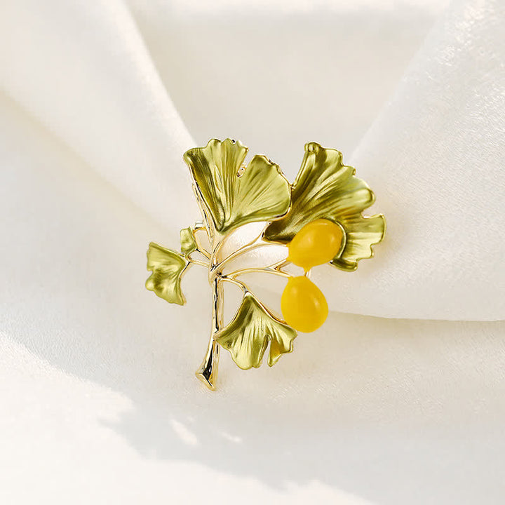 Spilla da donna Elegance con foglia di ginkgo gialla