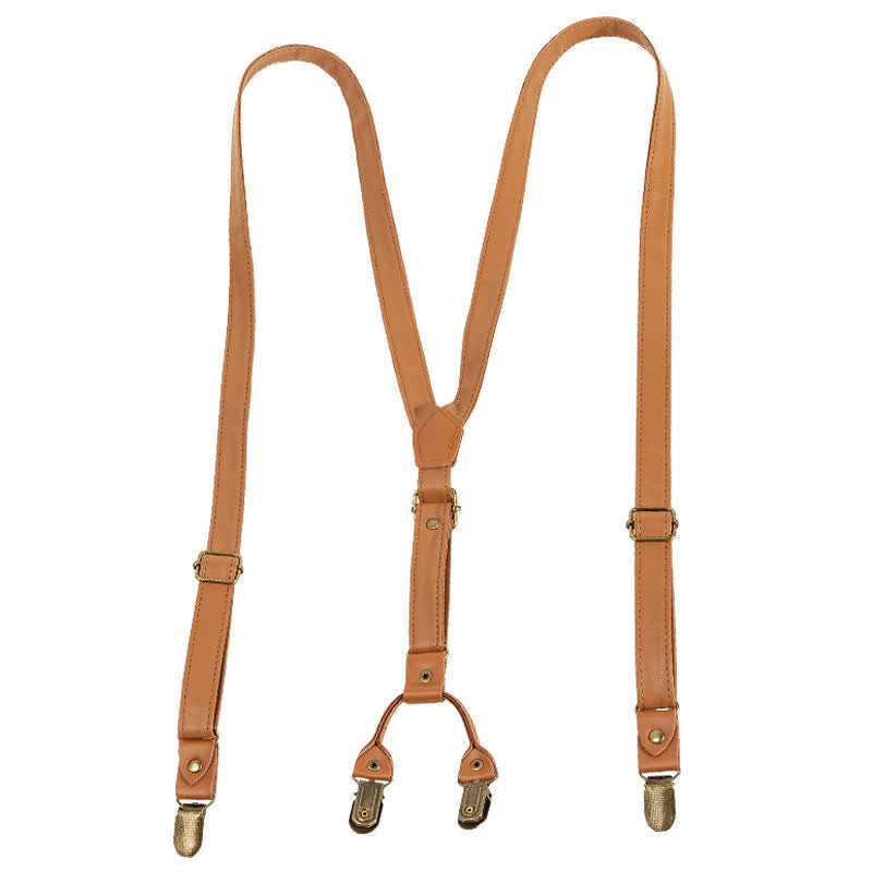 Bretelle regolabili in pelle vintage marrone chiaro - image 4