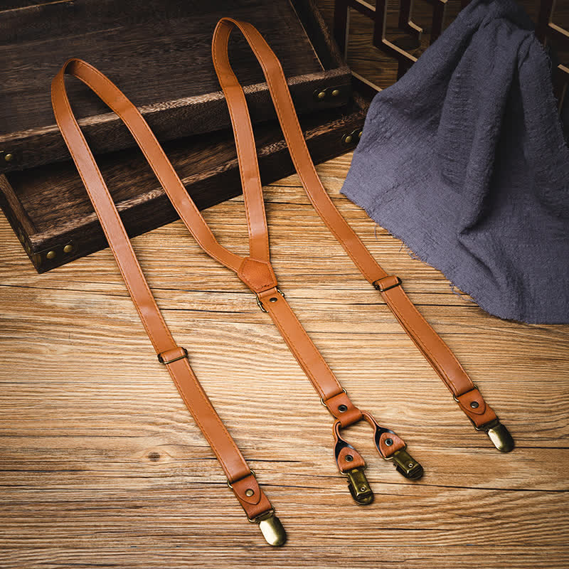 Bretelle regolabili in pelle vintage marrone chiaro - Marrone chiaro - image 0