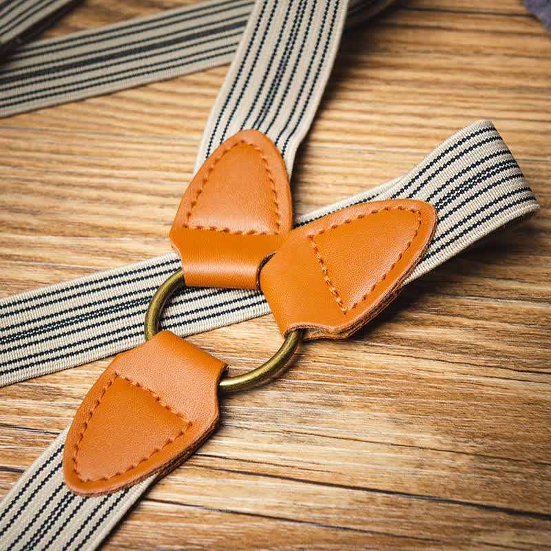 Bretelle elastiche vintage a Y con strisce marrone chiaro - image 3