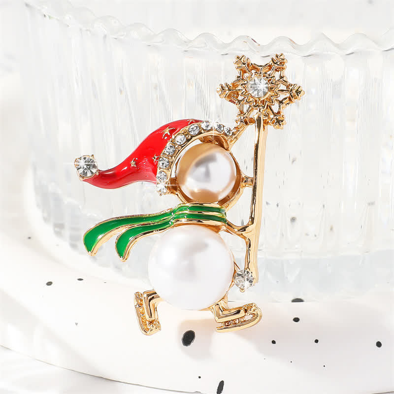Spilla natalizia da donna con cappello di Babbo Natale rosso e pupazzo di neve