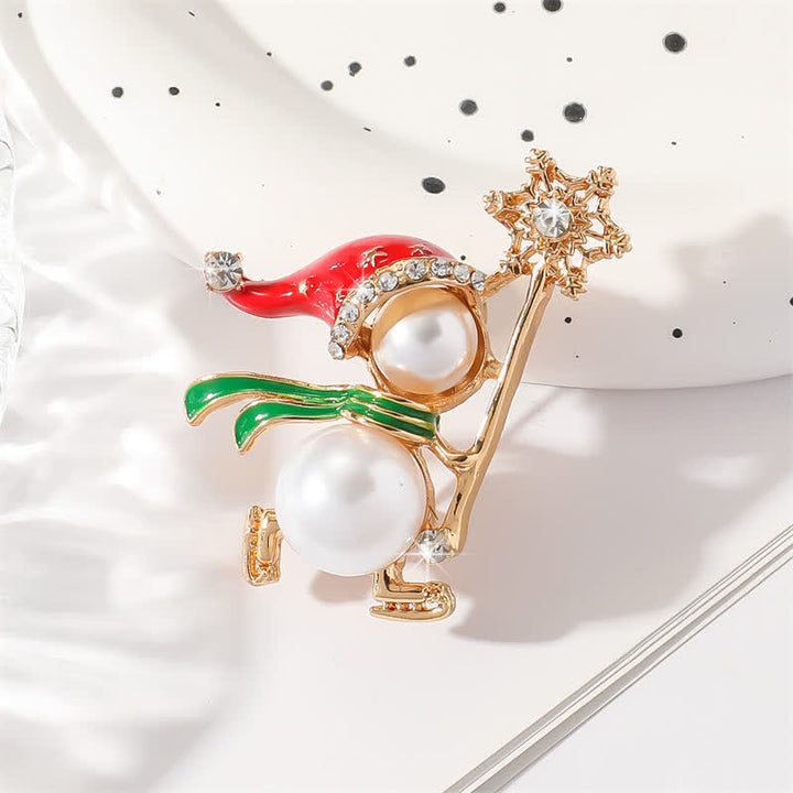Spilla natalizia da donna con cappello di Babbo Natale rosso e pupazzo di neve
