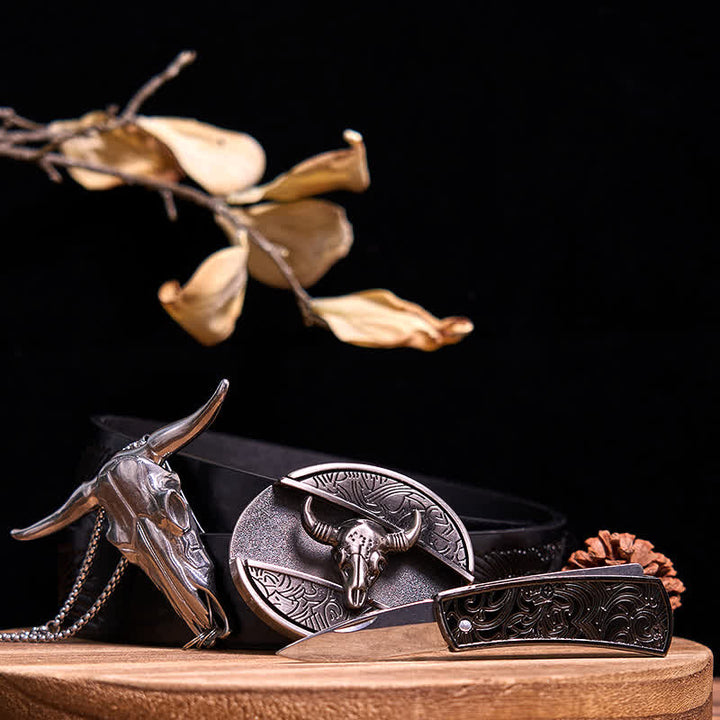 Gadget Western fai da te, fibbia per coltello nascosto, ciondolo a forma di toro Longhorn