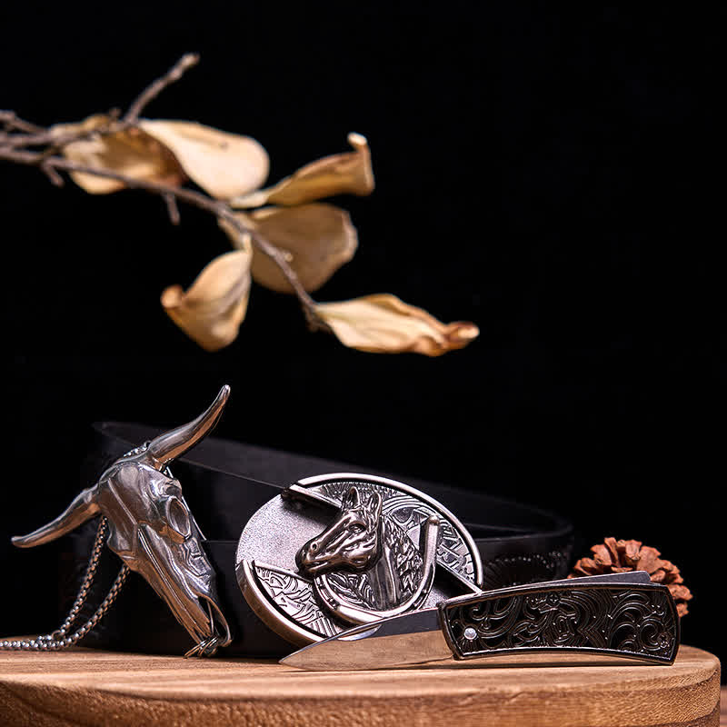 Gadget Western fai da te, fibbia per coltello nascosto, ciondolo a forma di toro Longhorn
