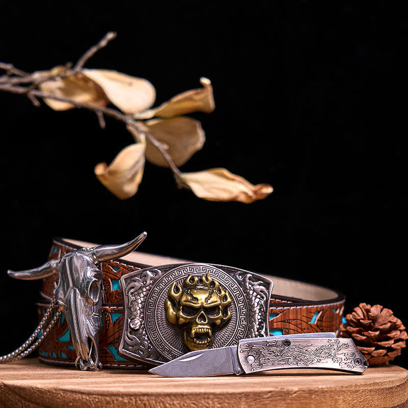 Gadget Western fai da te, fibbia per coltello nascosto, ciondolo a forma di toro Longhorn