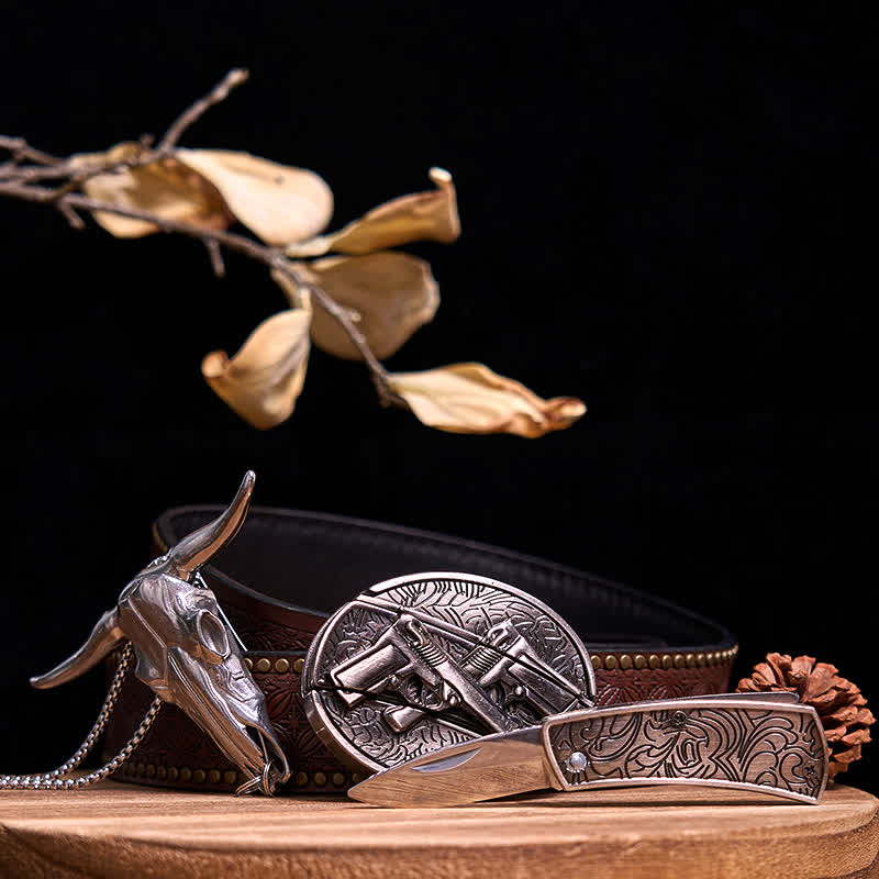 Gadget Western fai da te, fibbia per coltello nascosto, ciondolo a forma di toro Longhorn