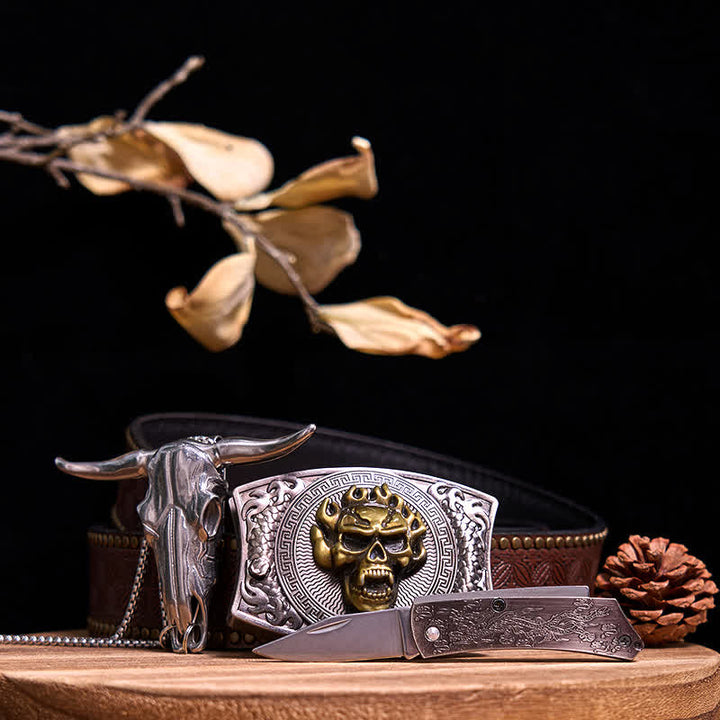 Gadget Western fai da te, fibbia per coltello nascosto, ciondolo a forma di toro Longhorn