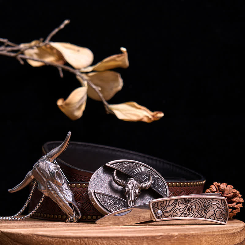 Gadget Western fai da te, fibbia per coltello nascosto, ciondolo a forma di toro Longhorn
