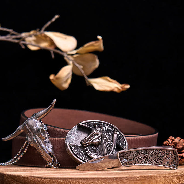 Gadget Western fai da te, fibbia per coltello nascosto, ciondolo a forma di toro Longhorn
