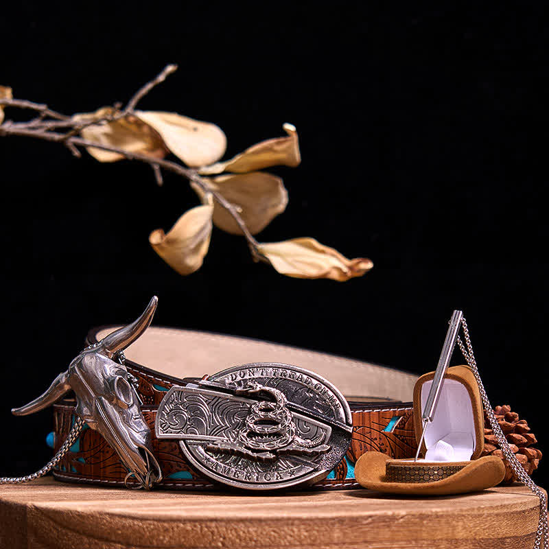 Set di collana con ciondolo a forma di toro con corna di cervo, fibbia a serpente e coltello nascosto fai da te
