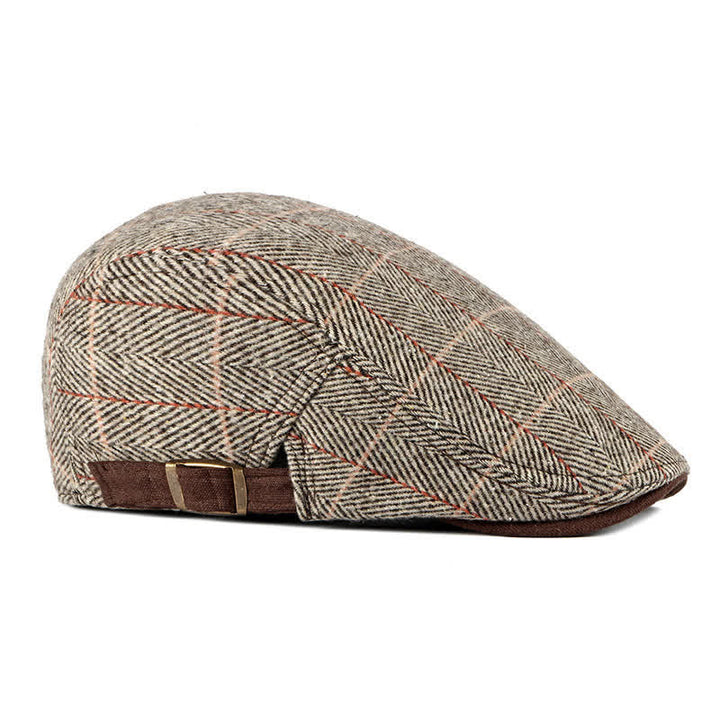 Cappello basco piatto in cotone Gatsby a spina di pesce vintage
