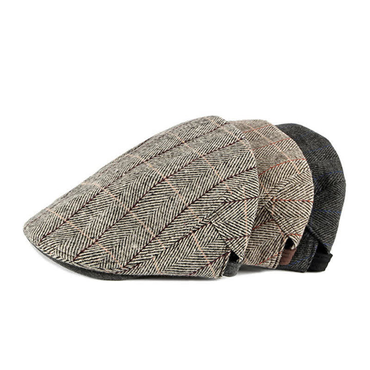 Cappello basco piatto in cotone Gatsby a spina di pesce vintage